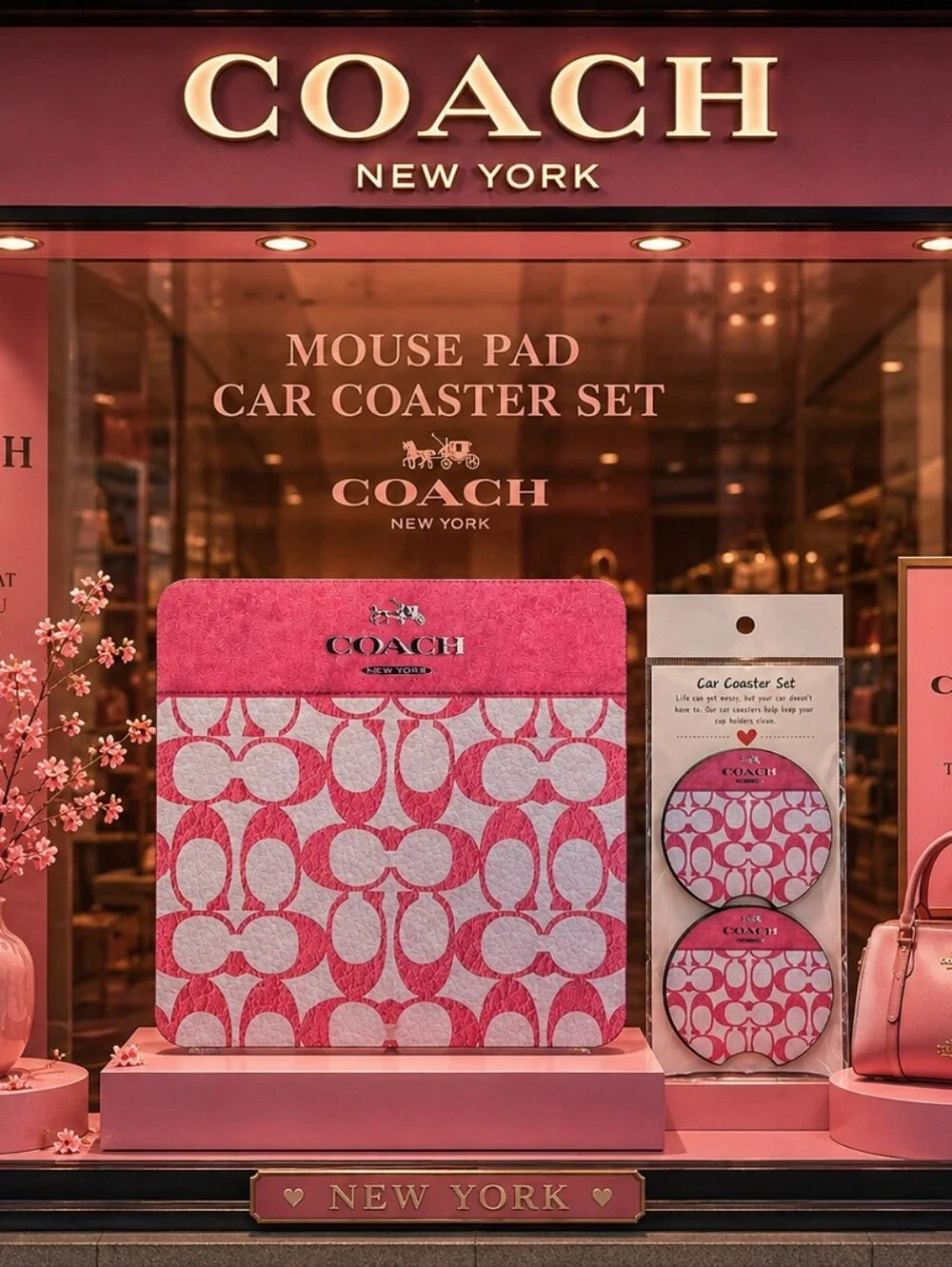 Coach Mouse Pad with Matching Car Coaster Set